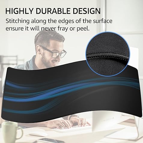 KTRIO Large Gaming Mouse Pad with Superior Micro-Weave Cloth, Extended Desk Mousepad with Stitched Edges, Non-Slip Base, Water Resist Keyboard Pad for Gamer, Office & Home, 35.4 x 15.7 in, Black