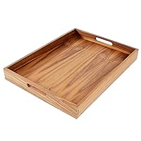Walnut Wood Serving Tray with Handles - Serve Coffee, Tea, Cocktails, Appetizers, Breakfast in Bed or for Ottomans or Desk - 20x15 Rectangular