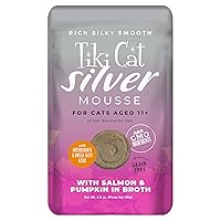 Tiki Cat Silver Mousse, with Salmon & Pumpkin in Broth, Silky Smooth Nutrient Rich Formulated for Older Cats Aged 11+, 2.9 oz. Pouch (Pack of 12)
