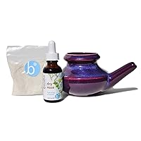 Sinus Ayurvedic Care Kit - Ceramic Neti Pot (Purple), Perfect for Sinus Relief. (1 oz) Premium Quality Essential Oils and Mineral Salt Rinse (2 oz).