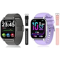 Popglory 2 Pack Smart Watch for Women & Men, 1.85'' Call Receive/Dial Smartwatch, Fitness Tracker with Blood Pressure/ure/SpO2/Heart Rate Monitor, Fitness Watch with 2 Straps for iOS & Android Phones