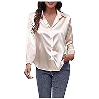 Women's Holiday Tops Solid Color Satin Silk Shirt Long Sleeved Imitation Shirt Top Short Sleeves Undershirt