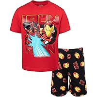 Marvel Avengers Black Panther Iron Man Graphic T-Shirt and French Terry Shorts Outfit Set Toddler to Little Kid