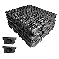 HDPE Trench Drain Syste-19.7Lx5.5Wx3.7H in. Channel Drain with Grates, 12 Pack Total Length 236.3 in, Yard Drainage Systems with 2 Outlet Adapter for Outdoor,Yard Fence,Sidewalk,Patio