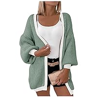 Women's Contrast Color Mid-Length Unbuttoned Casual Style Cardigan Drop Shoulder Long Sleeve Loose Jacket, S-2XL