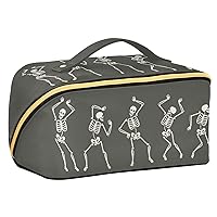 ALAZA Funny Dancing Skeleton Makeup Bag Travel Cosmetic Bag Portable Zipper Cosmetic Pouch with Handle and Divider for Women Collage Dorm Business Trip
