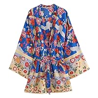 Rayon Cotton Blusas Female EN8 Peacock Short Kimono Robes Cover Up Capes Sashes Casual Blouse Women's Shirts
