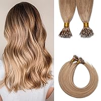 SEGO Nano Bead Hair Extension Human Hair Prebonded Nano Ring Tip Remy Hair Extensions Cold Fushion Tipped Real Hair Micro Beads Links Hairpiece For Women 16 Inch #27 Dark Blonde 1g/strand 50g/pack