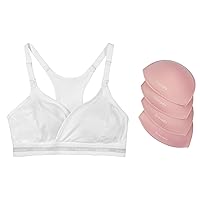 Bravado Designs Original Sleep Nursing Bra in White (X-Large) & Reusable Leak Resistant Nursing Pads Bundle