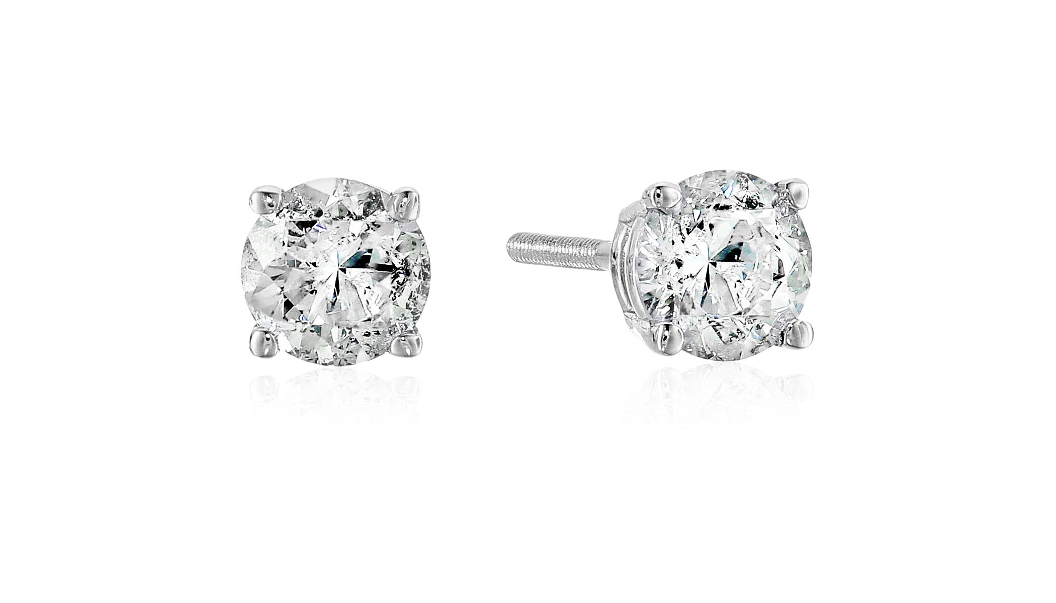 The Diamond Channel Certified Diamond Earrings For Women in 14K Gold with Screw Back and Post Studs (I1-I2 Clarity), Choice of Carat Weights