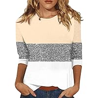 Blouses for Women,Crew Neck Vintage Print Graphic Shirt 3/4 Sleeve T Shirts for Women Going Out Tops for Women