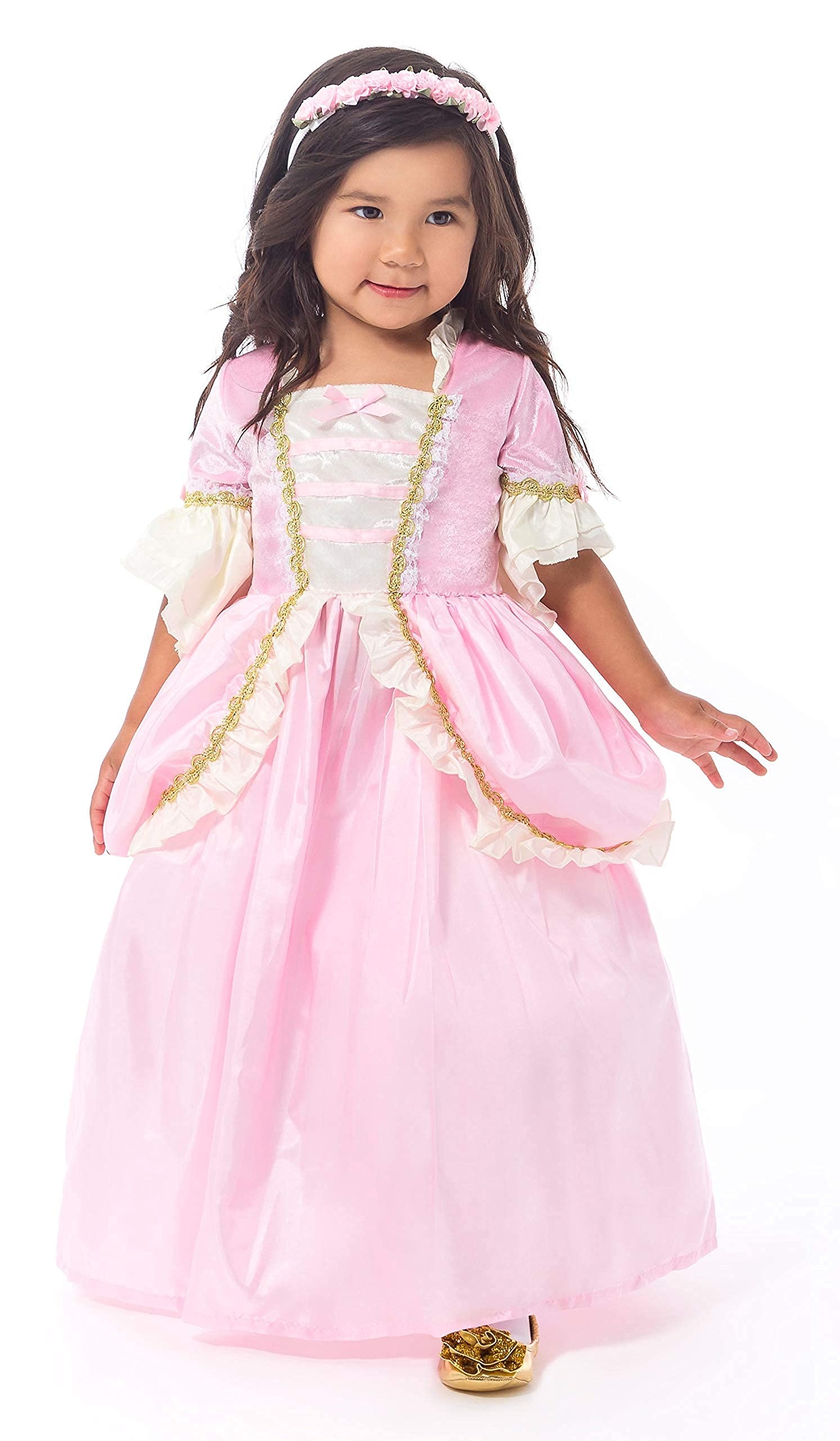 Little Adventures Pink Renaissance Princess Dress Up Costume (Medium Age 3-5) with Matching Doll Dres - Machine Washable Child Pretend Play and Party Dress with No Glitter