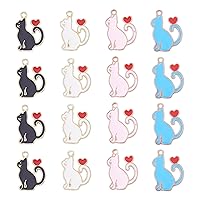 KitBeads 40pcs Enamel Cat Charms Valentine Red Love Heart Charms Mixed Color Cute Animal Cat Charms for Jewelry Making Bracelets Necklace