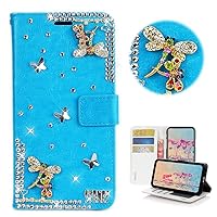 STENES Bling Wallet Phone Case Compatible with Samsung Galaxy Note 10 Plus - Stylish - 3D Handmade Dragonfly Glitter Design Flip Leather Cover Case - Blue