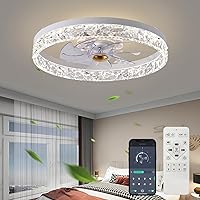 2023 Upgraded 20‘’ Smart Ceiling Fan with Light, Low Profile Fan, Flush Mount Ceiling Fan, 6 Speeds, Dimmable LED, App & Remote Control, Quiet DC Motor, For Bedroom, Living Room, F098 White