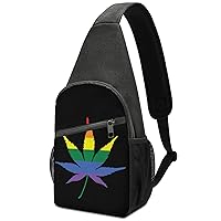 Rainbow Cannabis Leaf Flag Sling Bag Crossbody Backpack Shoulder Chest Daypack For Travel Hiking
