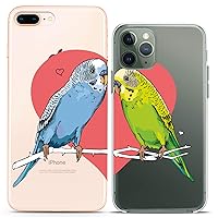 Matching Couple Cases Compatible for iPhone 15 14 13 12 11 Pro Max Mini Xs 6s 8 Plus 7 Xr 10 SE 5 Parrots Love Bright Birds Gift Anniversary Cute Girlfriend Women Silicone Pair Cover Mate Clear
