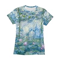 WIHVE Water Lilies by Claude Monet Oil Paintings Flowers Women's Short Sleeve Round Neck T-Shirt Casual Tops
