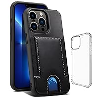 Real Leather Case for iPhone 13Mini /13/13 Pro/ 13 Pro Max, Portable Handcraft Full Protective Slim Case Credit Card Holders Shockproof TPU,Black,13pro 6.1