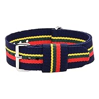 Clockwork Synergy, LLC 20mm Nato Ss Nylon Loop Striped Navy Blue/Red/Green/Yellow Interchangeable Watch Strap Band