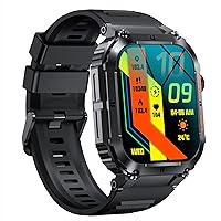 JUSUTEK 2023 Innovative Military Standard Outdoor Sports Smart Watch with Calling Function, 1.97 Inch Large Screen Metal Watch, Strong Body, Drop Prevention, Destruction Prevention, IP68 Waterproof, Pedometer, 500+ Free Dial Settings, Stopwatch, Smart Watch, SMS/Twitter/WhatsApp/Line Notification Display, iPhone & Android Compatible, Gift, Japanese Instruction Manual (Black)