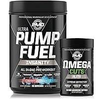 PMD Sports Ultra Pump Fuel Insanity - Pre Workout - Cherry Bombsicle (30 Servings) Sports Omega Cuts Elite Thermogenic Fat Burner (90 Softgels)