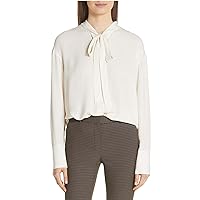 Theory Womens Weekender Tie Neck Button Down Blouse, Off-White, Medium