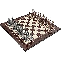 Metal Chess Set Soldiers of Sparta and Persian Chess Pieces Handmade Wooden Chess Board Decorative Game, Gift Idea for Dad, Husband, Son and Anyone for Birthday