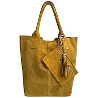 Ladies Genuine Suede Leather Shopper Bag with Same Colour Jewellery Pouch - Handbag - Shoulder Bag