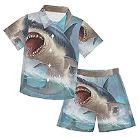 Shark Boys Hawaiian Shirts Button Down Dress Shirt Hawaiian Button Down Shirts and Short Sets,3T
