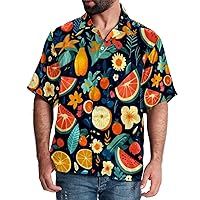 Hawaiian Shirt for Men Casual Button Down, Quick Dry Holiday Beach Short Sleeve Shirts Summer Dark Fruit Pattern,S