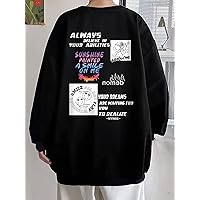 Men Cartoon and Slogan Graphic Sweatshirt (Color : Black, Size : Large)