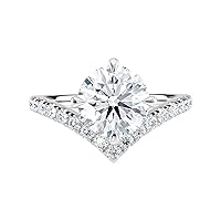 Diamond Wish IGI Certified 1 2/5 to 3 2/5 Carat Round Cut Lab Grown Diamond V Shape Chevron Solitaire Engagement Ring for Women in 14k Gold Side Gems (I-J, VS-SI, cttw) Promise Ring Size 4 to 9