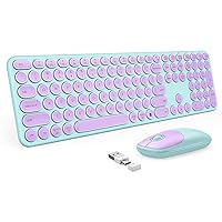 Wireless Keyboard Mouse Combo, Cute Keyboard and Mouse with USB and Type C Receiver, Full Size Cordless Purple Wireless Keyboard for Mac, Windows, Chrome OS, Laptop, Computer (Purple and Mint)