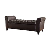 Christopher Knight Home Keiko Contemporary Rolled Arm Storage Ottoman Bench, Brown and Dark, 19.75