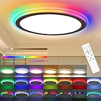 RGB Flush Mount LED Ceiling Light Dimmable with Remote Control, 13Inch 30W Close to Ceiling Light Fixture 3000-6500K, Modern Low Profile Round Ceiling Lamp for Bedroom Kids Room Party