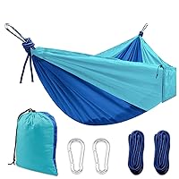 Camping Hammock, Double & Single Portable Hammocks with 2 Tree Straps and Carabiners | Easy Assembly | Lightweight Parachute Nylon Hammocks for Backpacking, Travel, Beach, Hiking (Blue/Sky Blue)