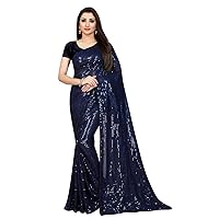 kfgroup Women's Woven Pure Georgette Saree Ethnic Dresses Wedding Sari with Blouse Piece (Blue), Free size