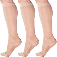 (3 Pairs) Made in USA - Medical Sheer Compression Socks for Women Circulation 15-20mmHg