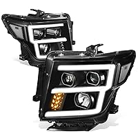 Halogen Model E-Style LED DRL Projector Headlight Lamps Compatible with Nissan Titan (XD) 2016-2024, Driver and Passenger Side, Black Housing Clear Corner