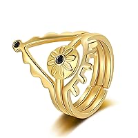 Bellitia Jewelry Gold Plated Sterling Silver Open Adjustable Devil Eye Ring for Women, Vintage Spinel CZ Eye Demon Stackable Rings Personality Jewelry Set