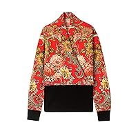 Women's Wool Floral Printed Sequins Decoration Slim Knitted V Neck Long Sleeve Pullover Sweater Tops Red 036