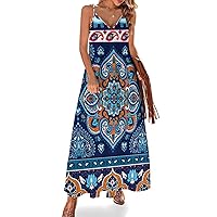 Womens Summer Casual Wrap Long Dress Sleeveless Swing Midi Sun Dress