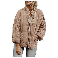 Women's Fall Quilted Dolman Jackets Stand Collar Lightweight Warm Coats Button Down Outwear with Pockets