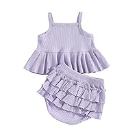 Douhoow Infant Baby Girl Clothes Baby Girl Sleeveless Tunic Top and Bubble Shorts Diaper Cover Set