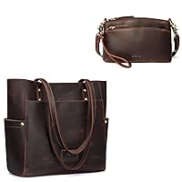 S-ZONE Genuine Leather Tote Bag Bundle with Crossbody Bags for Women Shoulder Handbag Wristlet Purse Travel