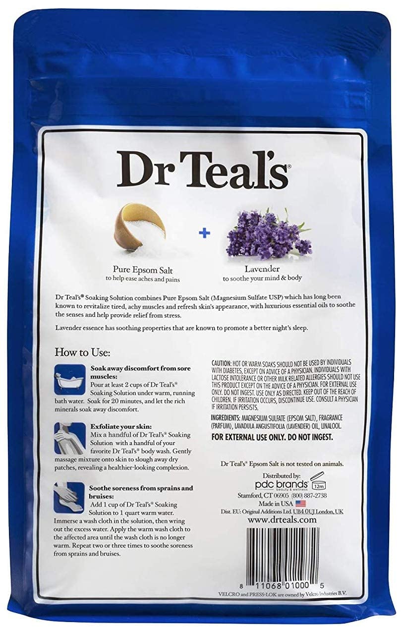 Dr Teal's Epsom Salt Bath Soaking Solution, Eucalyptus and Lavender, 2 Count, 3lb Bags - 6lbs Total (Packaging May Vary)