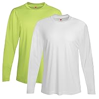 Hanes Men's 2 Pack Long Sleeve Cool Dri T-Shirt UPF 50+ - 1 Safety Green / 1 White - Medium