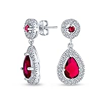 Estate Style Jewelry Bridal Statement Cubic Zirconia Pave AAA CZ Halo Pear Shaped Classic Teardrop Dangle Drop Earrings For Women Rose 14K Gold Silver Plated Simulated Gemstone Birthstone Colors