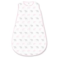 Amazing Baby Cotton Sleeping Sack, Wearable Blanket with 2-way Zipper, Pastel Pink + Gray Tiny Elephants, Large (12-18mo)